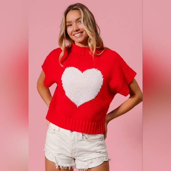 BiBi Rib Banded Heart Pattern Valentines Sweater - Picture 2 of 14